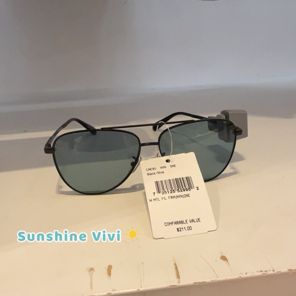 NWT Coach C Hardware Metal Pilot Sunglasses CAE96 Black/Blue
